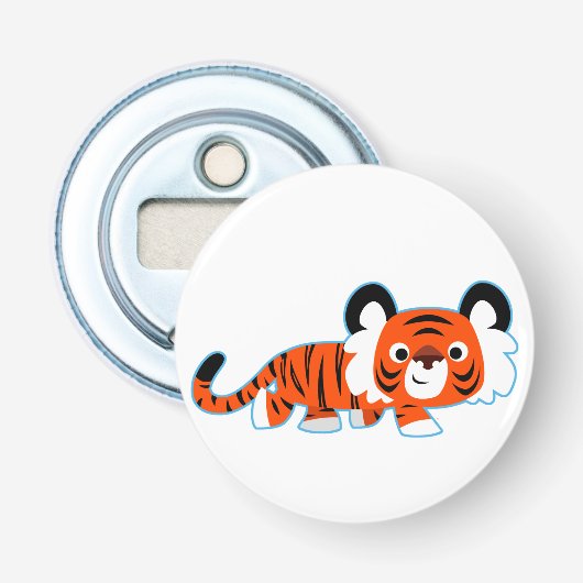 Cartoon Tijger Roofdier Knop Flesopener Button Flesopener (Voorkant)