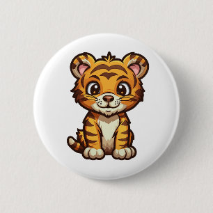 Cartoon tijgerillustratie ronde button 5,7 cm