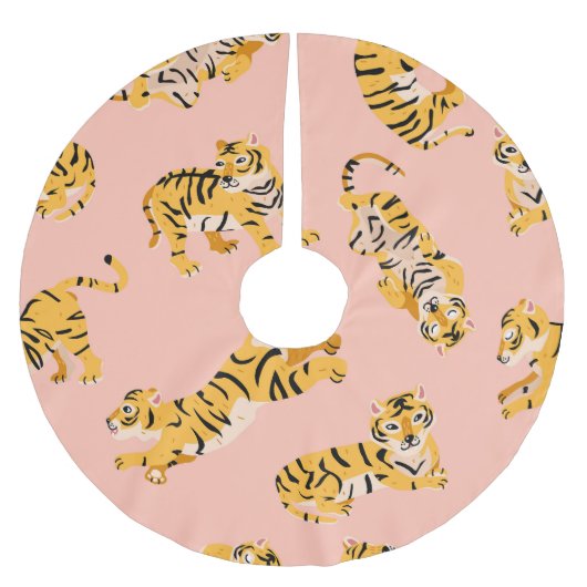 Cartoon tijgers, roze  patroon. kerstboom rok (Voorkant)