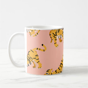 Cartoon tijgers, roze patroon. koffiemok