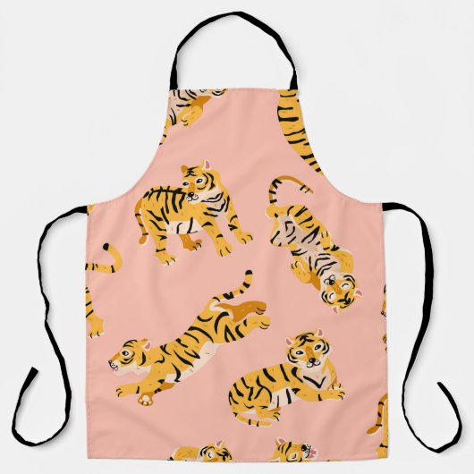 Cartoon tijgers, roze  patroon. schort (Voorkant)