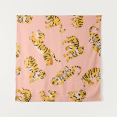 Cartoon tijgers, roze patroon. wandkleed (Voorkant (horizontaal))