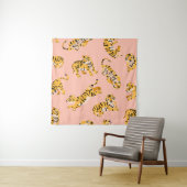 Cartoon tijgers, roze patroon. wandkleed (In situ)