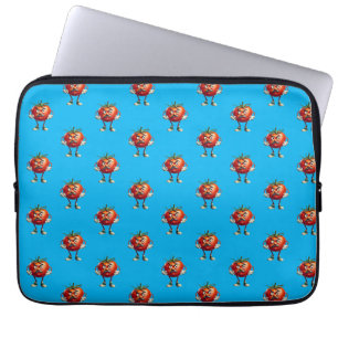 Cartoon Tomaat met snor en armen Laptop Sleeve