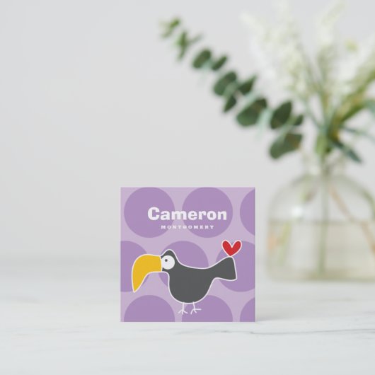 Cartoon Toucan Bird Kind Profile Photo Calling Car Vierkante Visitekaartje (Staand voorkant)