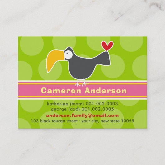 Cartoon Toucan Bird Kind Profile Photo Calling Car Visitekaartje (Voorkant)