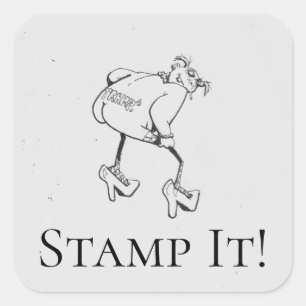 Cartoon Tramp Stamp! Funny Black, White Vierkante Sticker