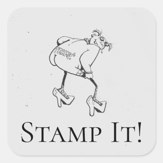Cartoon Tramp Stamp! Grappig zwart, wit Vierkante Sticker (Voorkant)