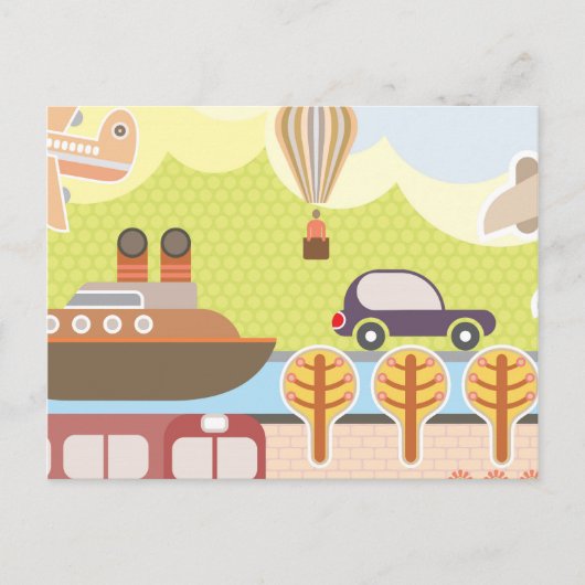 Cartoon Transportscène Briefkaart (Voorkant)