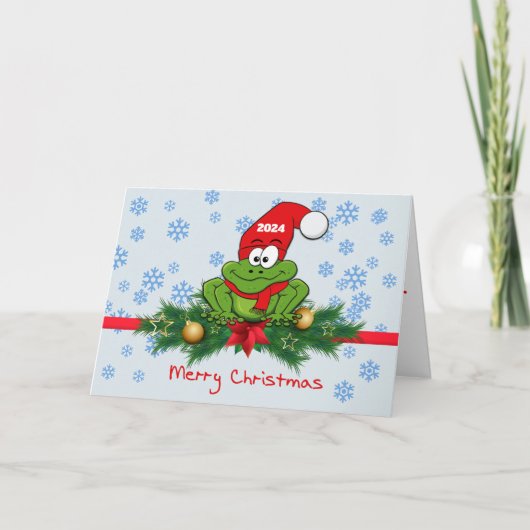 -Cartoon Tree Frog Christmas Kaart (Voorkant)