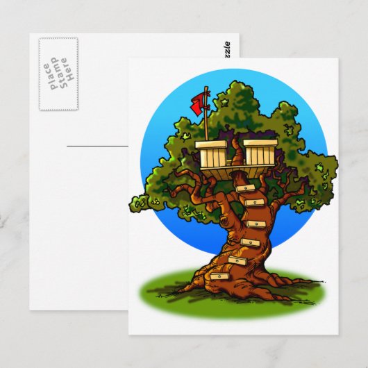 Cartoon Treehouse Briefkaart (Voorkant / Achterkant)