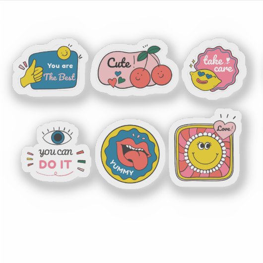 Cartoon trendy label sticker set (Voorkant)