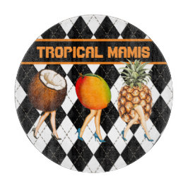 Cartoon Tropical Fruits Ladies On Black & White C Snijplank