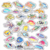 Cartoon Tropical Reef Fish 2 Waterverf Sticker (Voorkant)