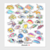 Cartoon Tropical Reef Fish 2 Waterverf Sticker (Vel)