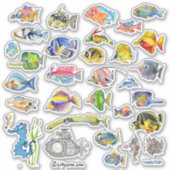 Cartoon Tropical Reef Fish 3 Waterverf Sticker (Voorkant)