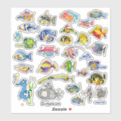 Cartoon Tropical Reef Fish 3 Waterverf Sticker (Vel)