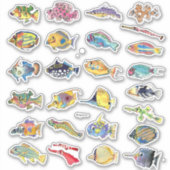Cartoon Tropical Reef Fish Waterverf Contour Sticker (Voorkant)