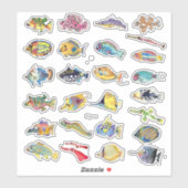 Cartoon Tropical Reef Fish Waterverf Contour Sticker (Vel)