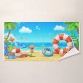 🌞 Cartoon Tropisch Strand Paradijs Sfeer Badhanddoek