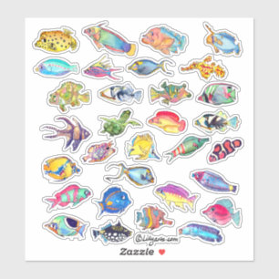 Cartoon tropische riffen Waterverf 2 Sticker