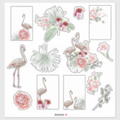 Cartoon tropische stickers met palm en flamingo. (Vel)