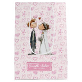 Cartoon Trouwpaar Gift Bag Gepersonaliseerd Plezie Medium Cadeauzakje (Achterkant)