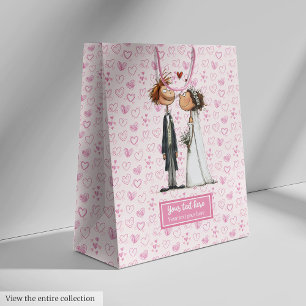 Cartoon Trouwpaar Gift Bag Gepersonaliseerd Plezie Medium Cadeauzakje
