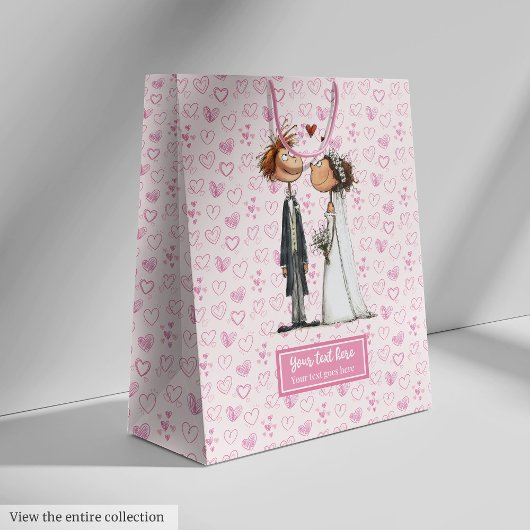 Cartoon Trouwpaar Gift Bag Gepersonaliseerd Plezie Medium Cadeauzakje