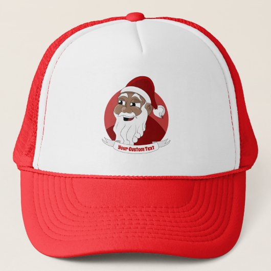 Cartoon Tucker Hat glimlachend zwarte kerstman Trucker Pet (Voorkant)