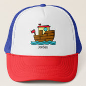 Cartoon Tug Boat op persoonlijke titel Trucker Pet (Voorkant)