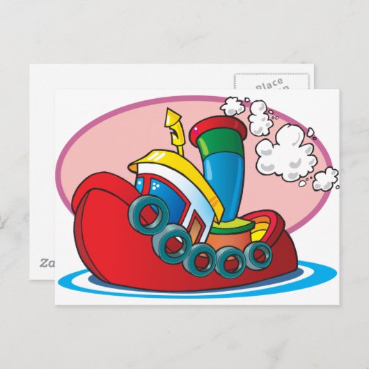 Cartoon Tugboot Briefkaart (Voorkant / Achterkant)