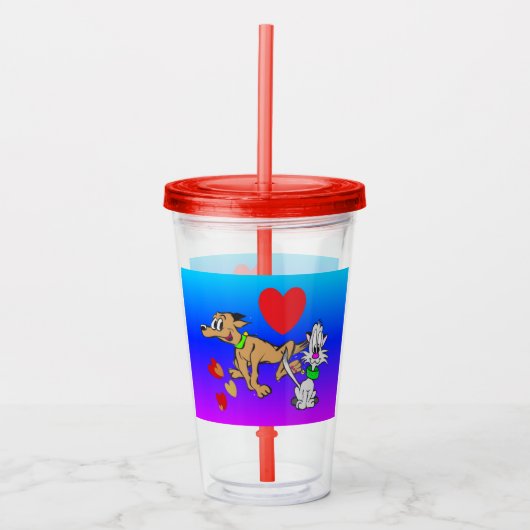 Cartoon Tumbler: Cute Dog en Cat Acryl Drinkbeker (Voorkant)