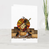Cartoon Turkey op hooi met gitaar en beagles Feestdagen Kaart (Achterkant)