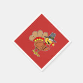Cartoon Turkije Thanksgiving Pet Pilgrim Servet (Hoek)