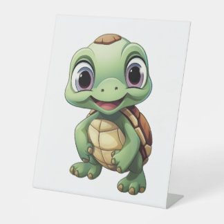 Cartoon turtle illustration  reclamebord met voetstuk