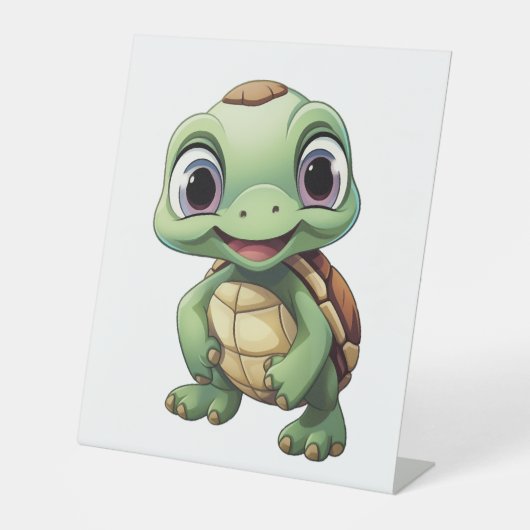 Cartoon turtle illustration  reclamebord met voetstuk (Voorkant)