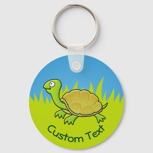 Cartoon Turtle on Grass Sleutelhanger (Voorkant)