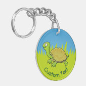 Cartoon Turtle on Grass Sleutelhanger (Voorkant Links)
