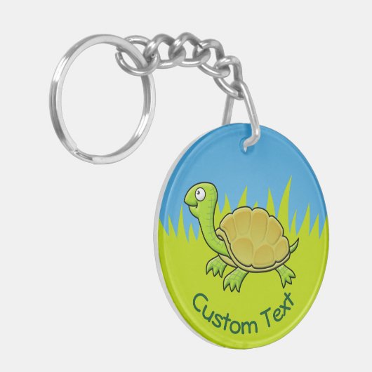 Cartoon Turtle on Grass Sleutelhanger (Voorkant Links)
