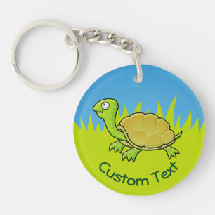 Cartoon Turtle on Grass Sleutelhanger