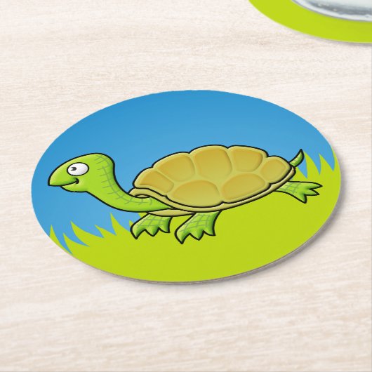 Cartoon Turtle Ronde Kartonnen Onderzetter (Gebogen)