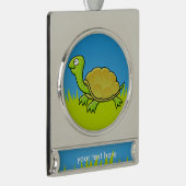 Cartoon Turtle Verzilverd Banner Ornament (Rechts)
