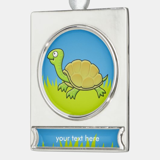 Cartoon Turtle Verzilverd Banner Ornament (Links)