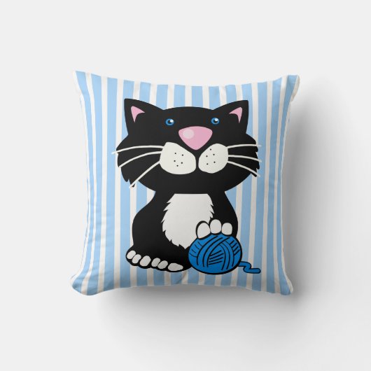 Cartoon Tuxedo Cat en Stripes Sierkussen (Voorkant)
