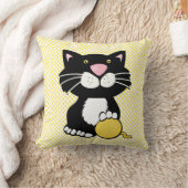 Cartoon Tuxedo Cat op Polka Dot Sierkussen (Deken)