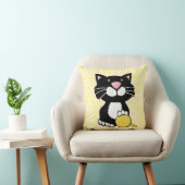 Cartoon Tuxedo Cat op Polka Dot Sierkussen (Stoel)