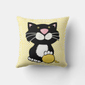 Cartoon Tuxedo Cat op Polka Dot Sierkussen (Achterkant)