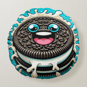 Cartoon Twist Zwart-wit Cookie Rond Kussen