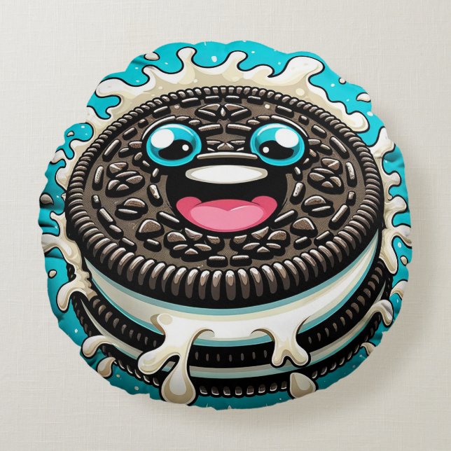Cartoon Twist Zwart-wit Cookie Rond Kussen (Voorkant)